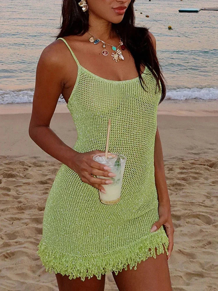 Graciella Knit Crochet Scoop Neck Mini Dress Female
