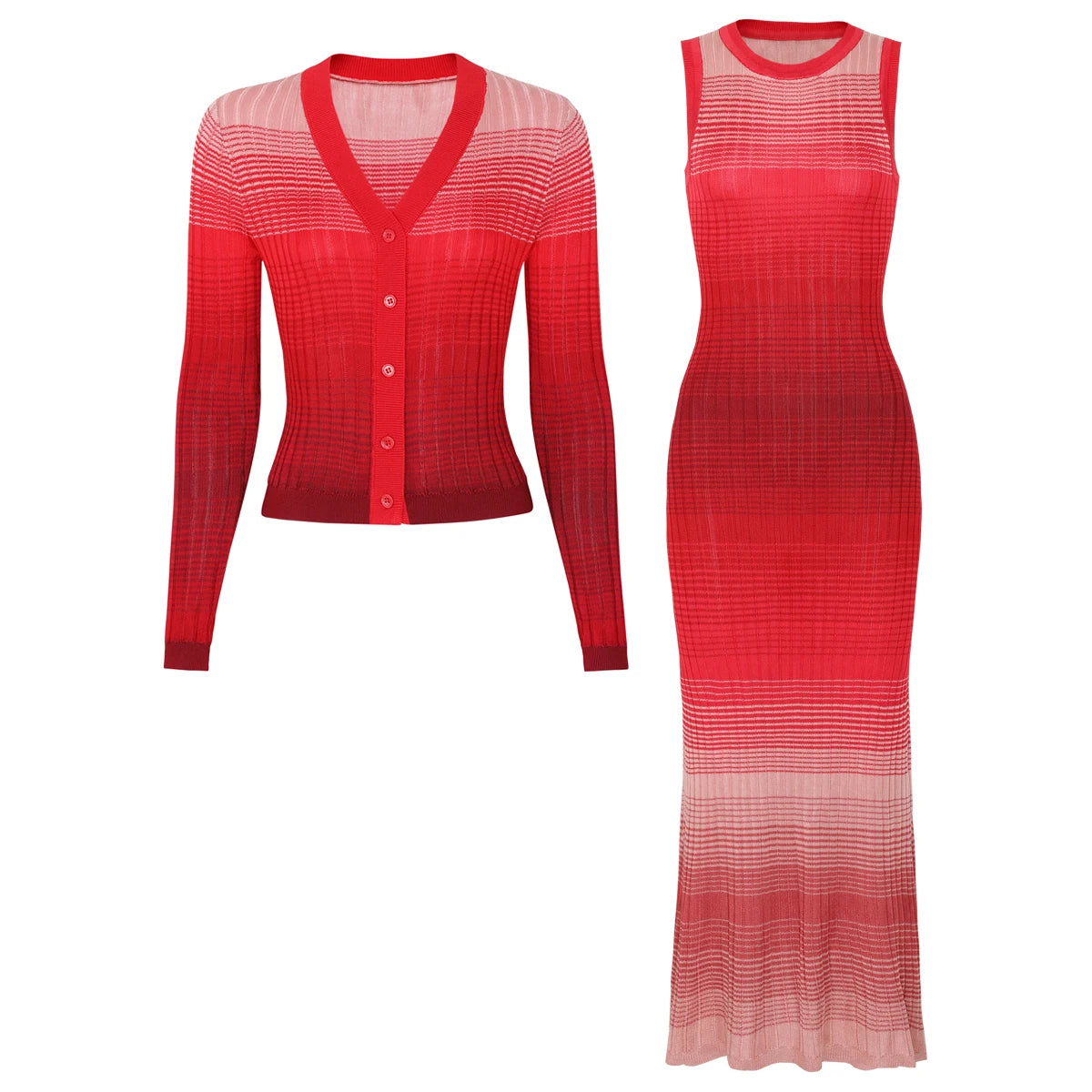 Paria Knitted Gradient Cardigan & Maxi Dress Two Piece Set