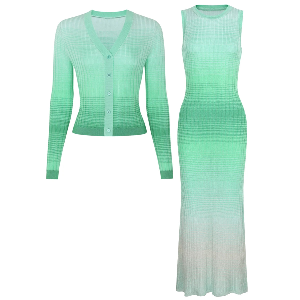 Paria Knitted Gradient Cardigan & Maxi Dress Two Piece Set