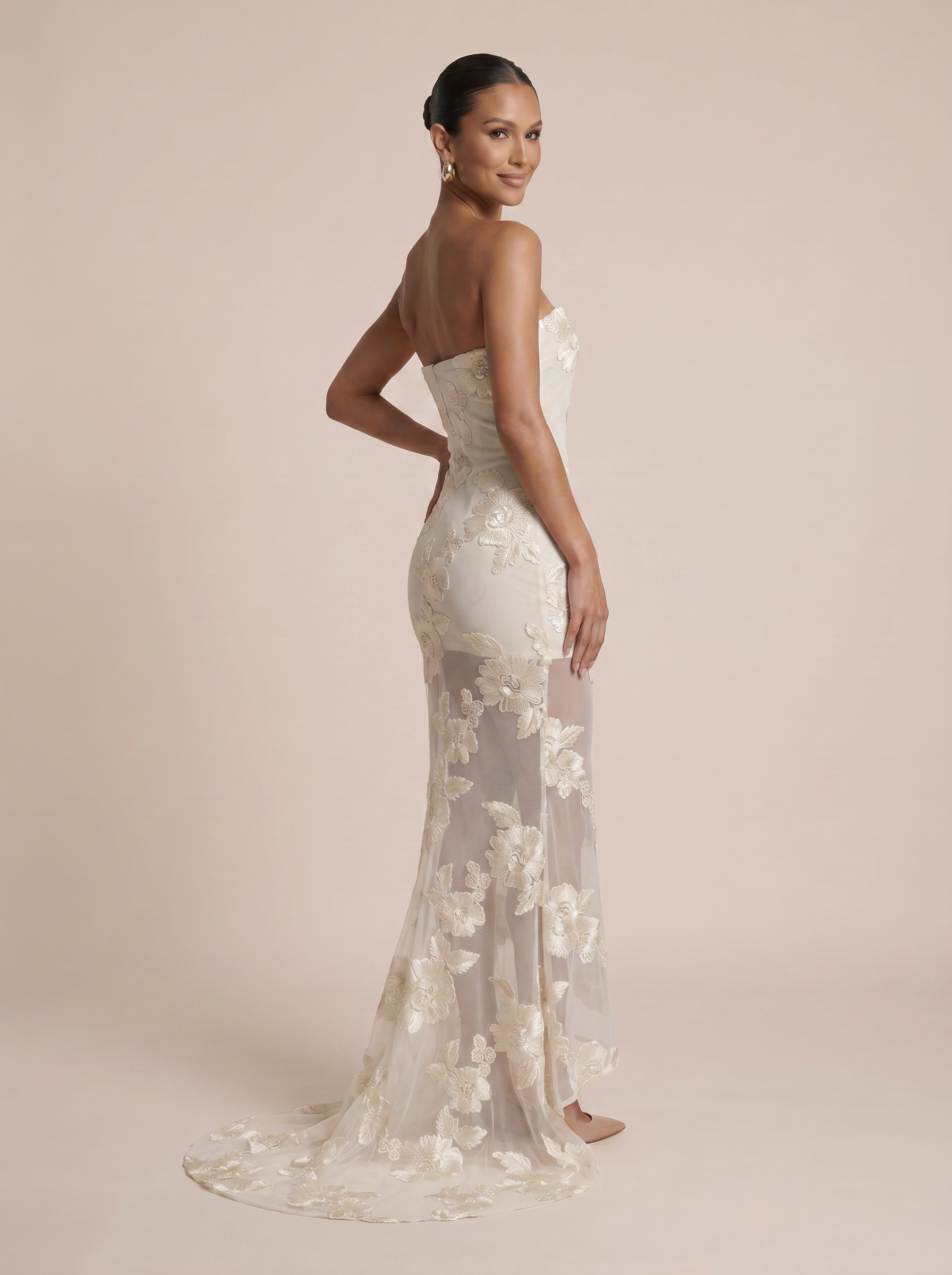 Kivia Strapless Embroidery Bodycon Maxi Dress