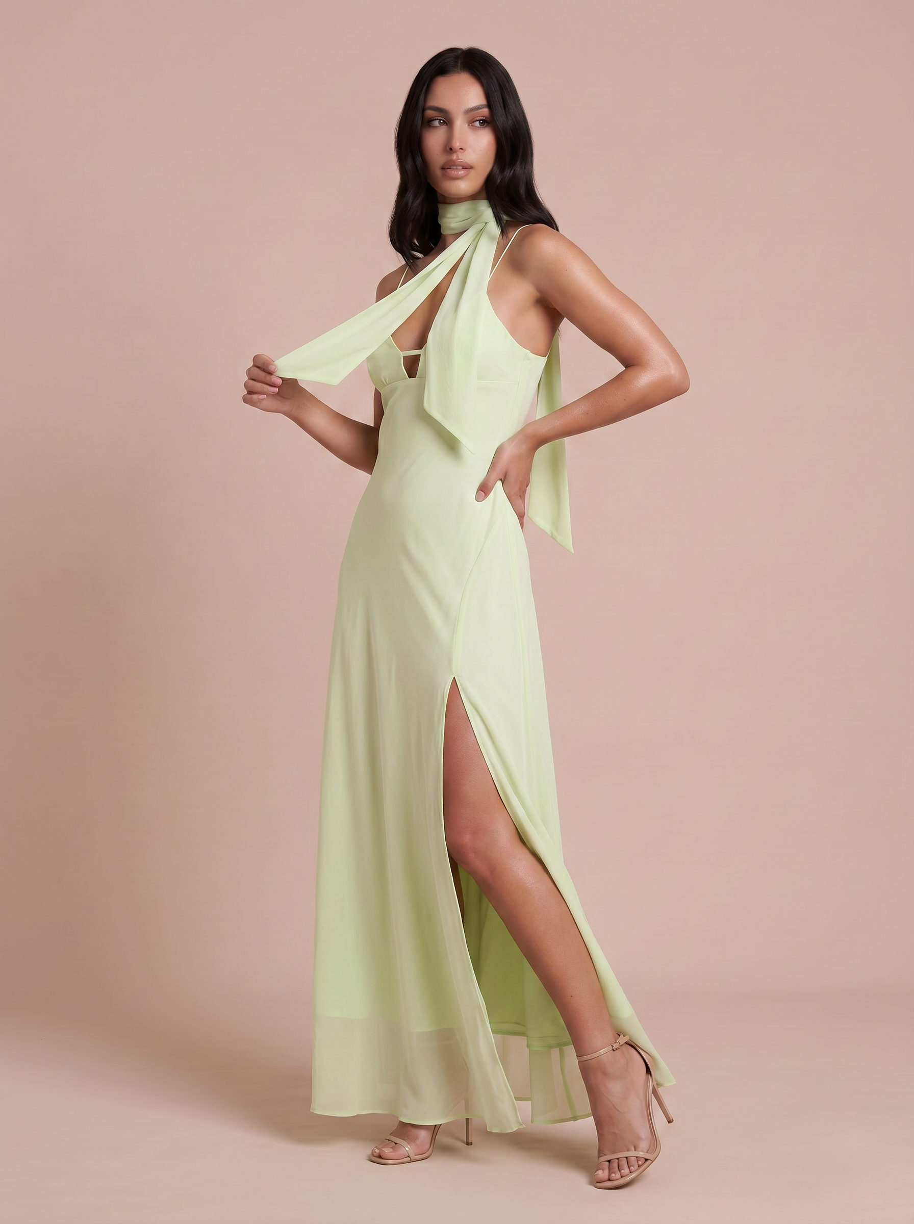 Aliza Lime Green Spaghetti Strap Maxi Dress