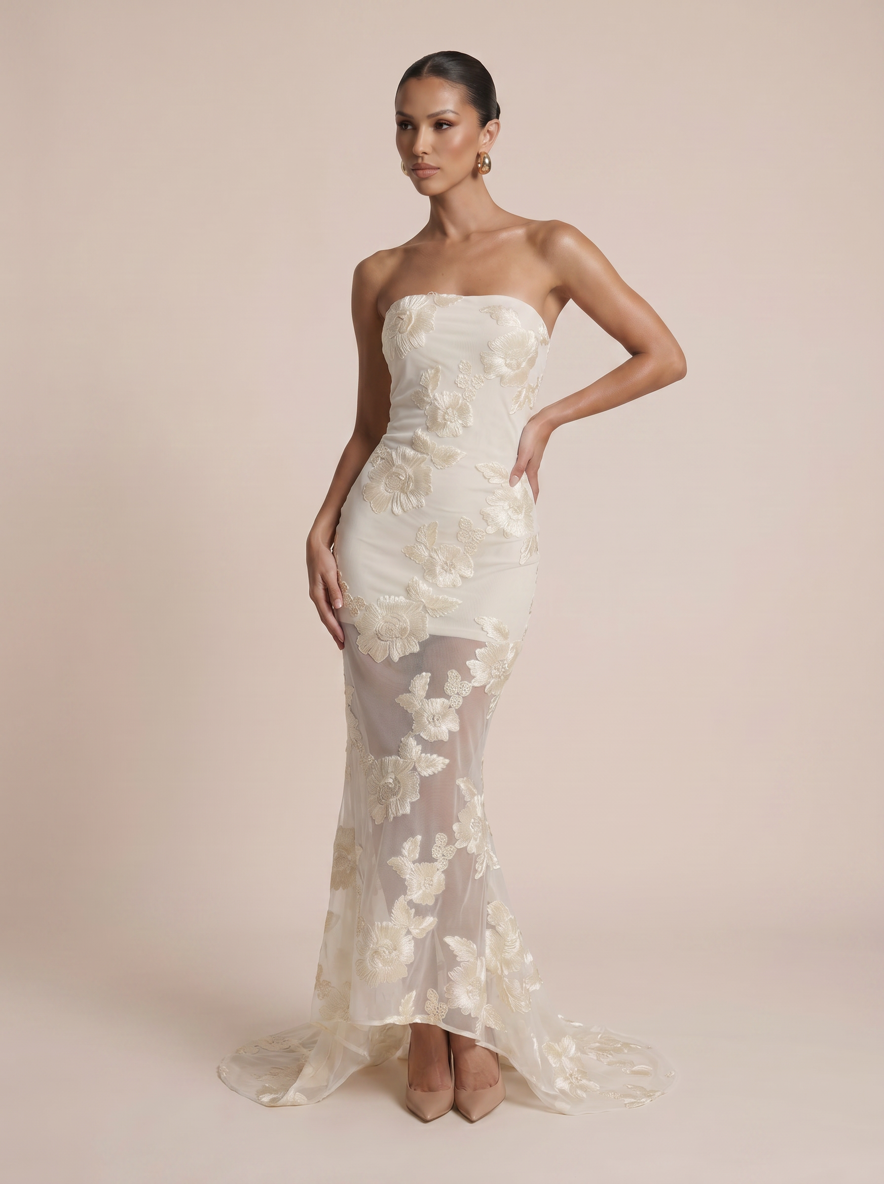 Kivia Strapless Embroidery Bodycon Maxi Dress