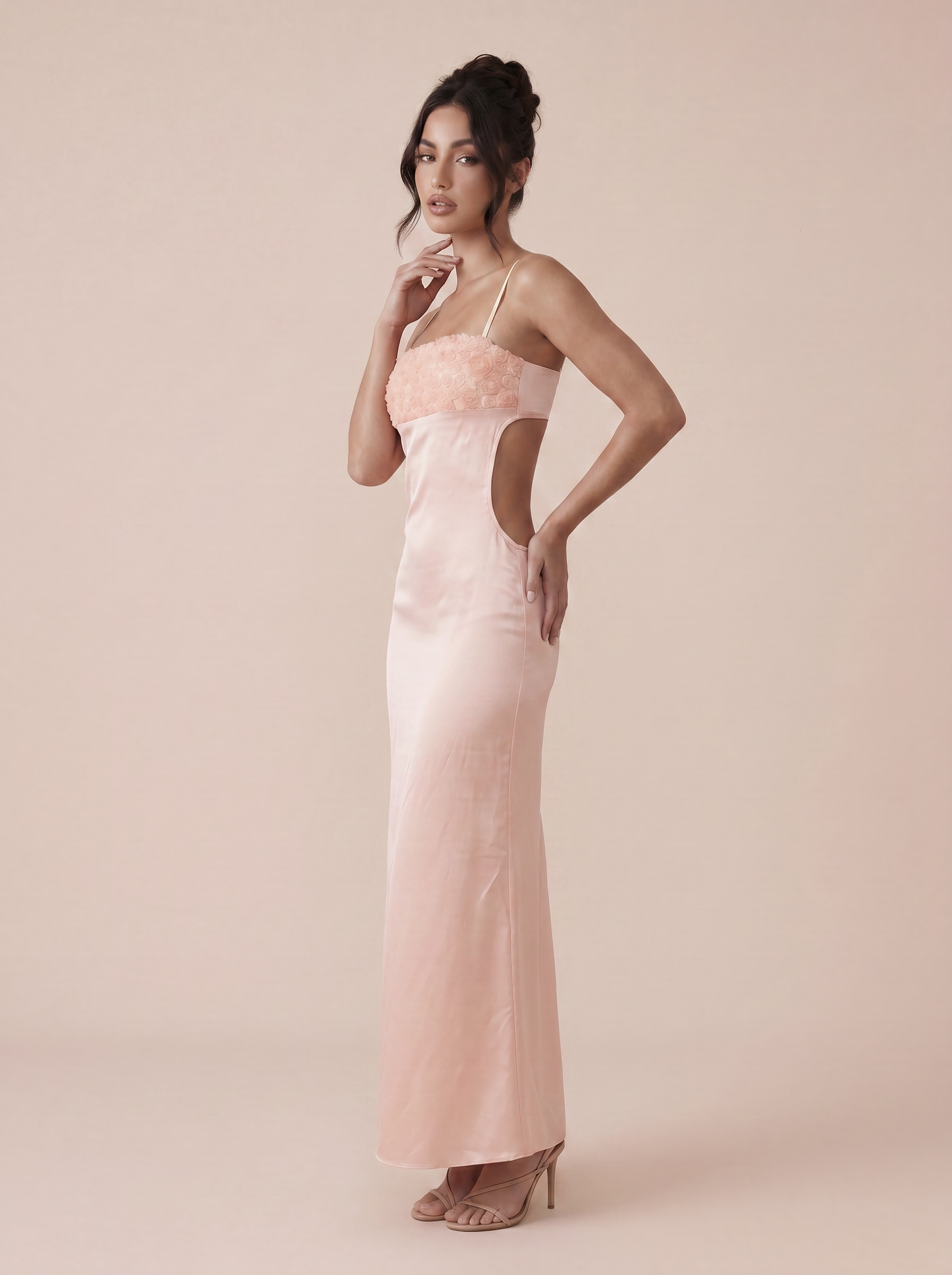 Hailie Rose Pink Applique Satin Maxi Dress