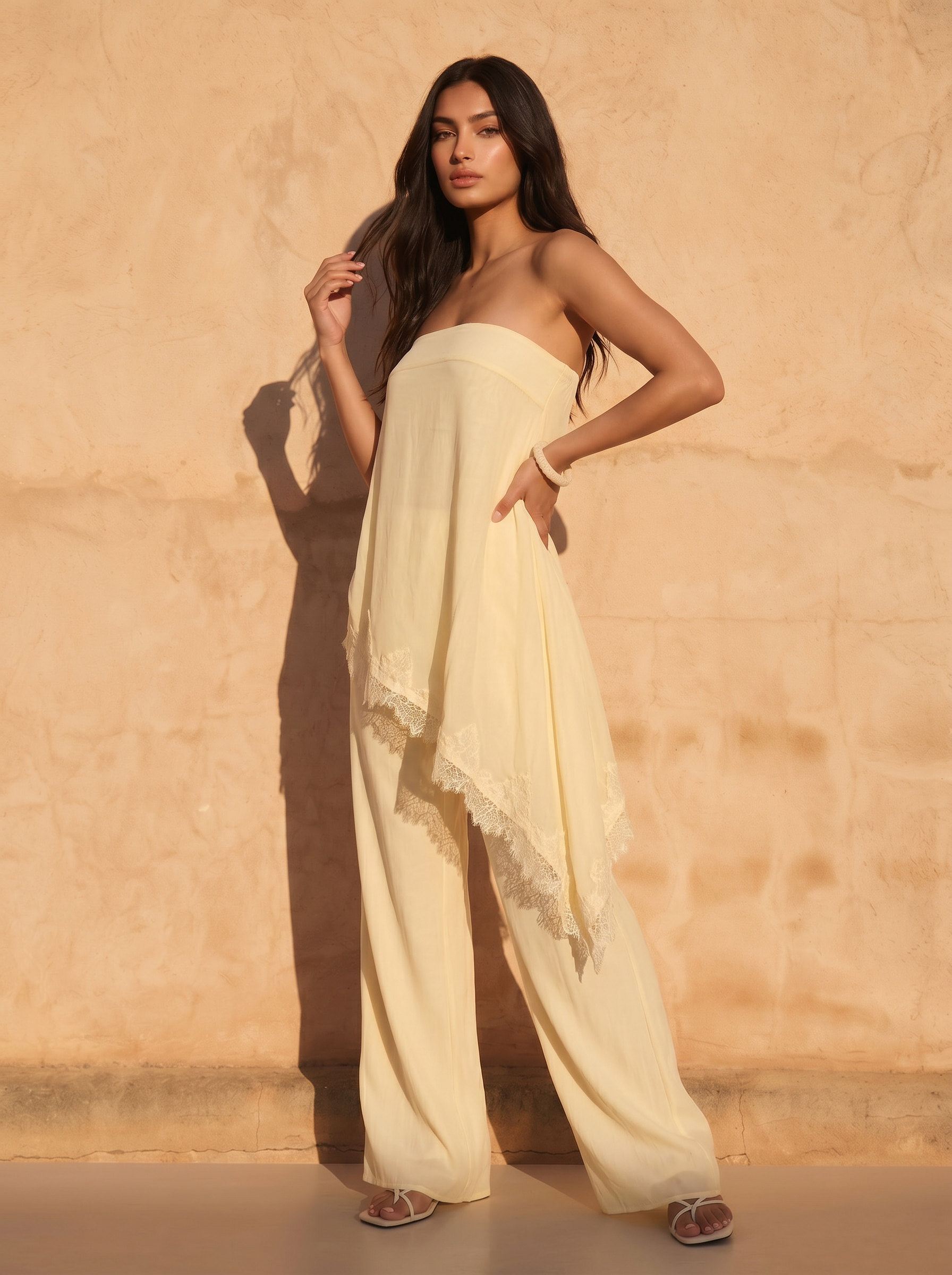 Thea Two Piece Satin Pants Set Halter Asymmetrical Tank Top Set