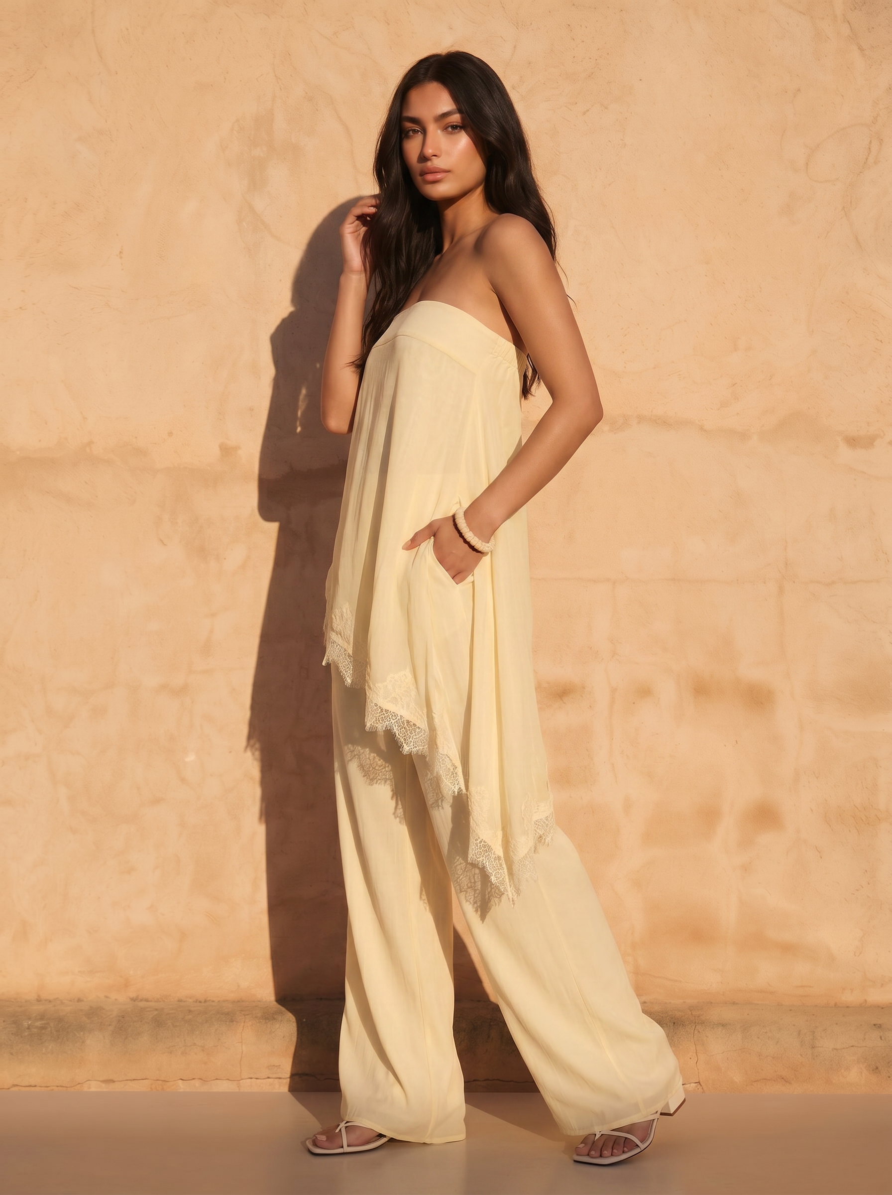 Thea Two Piece Satin Pants Set Halter Asymmetrical Tank Top Set
