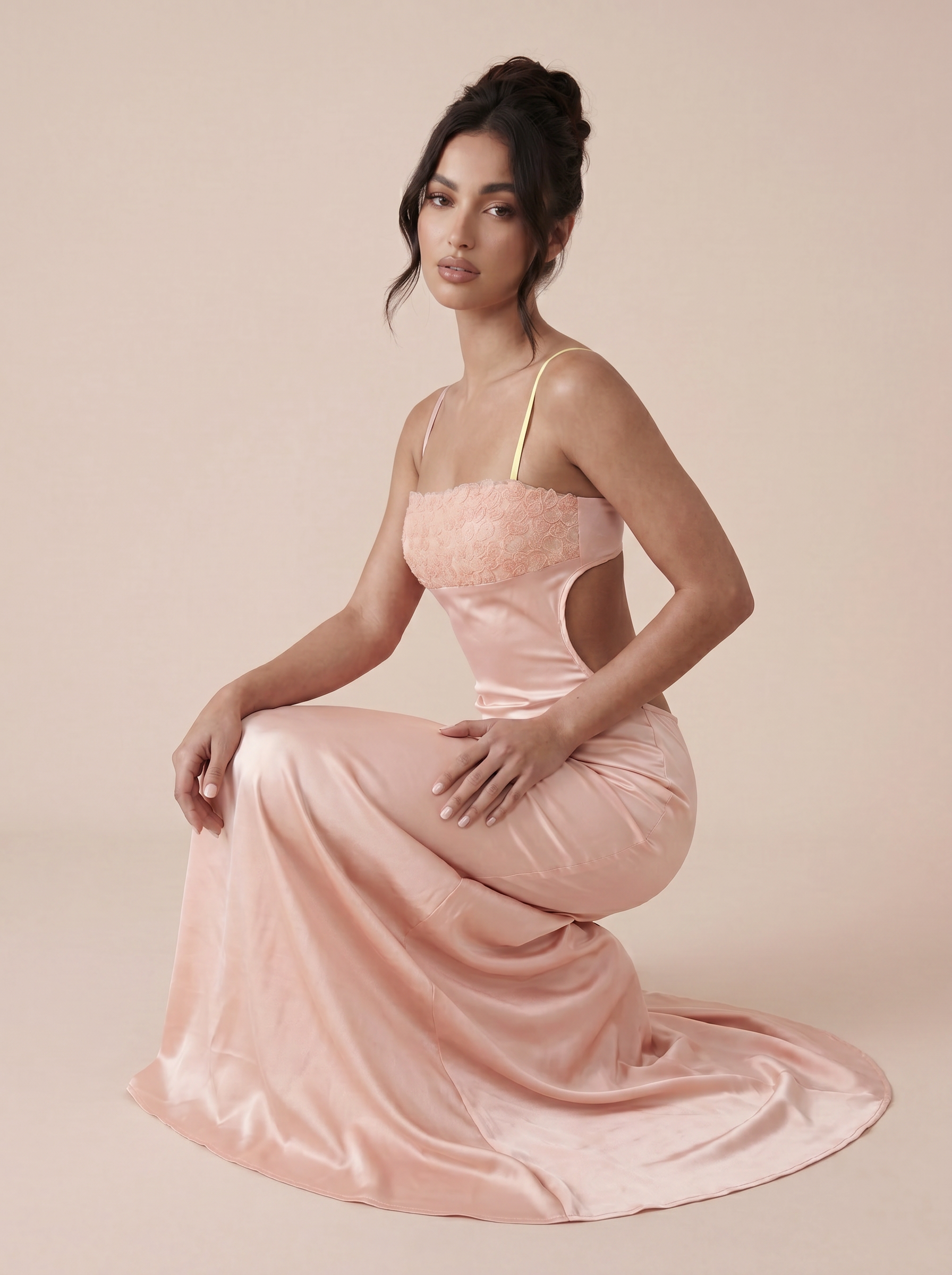 Hailie Rose Pink Applique Satin Maxi Dress
