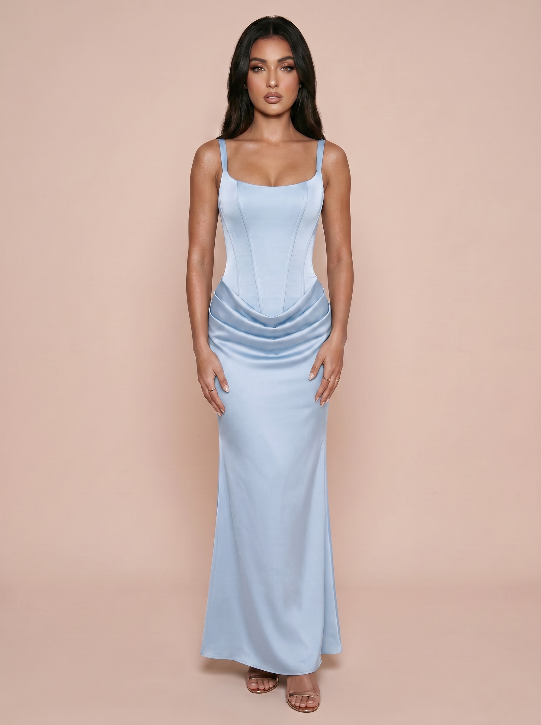 Jordain Sqaure Collar Bodycon Corset Maxi Dress