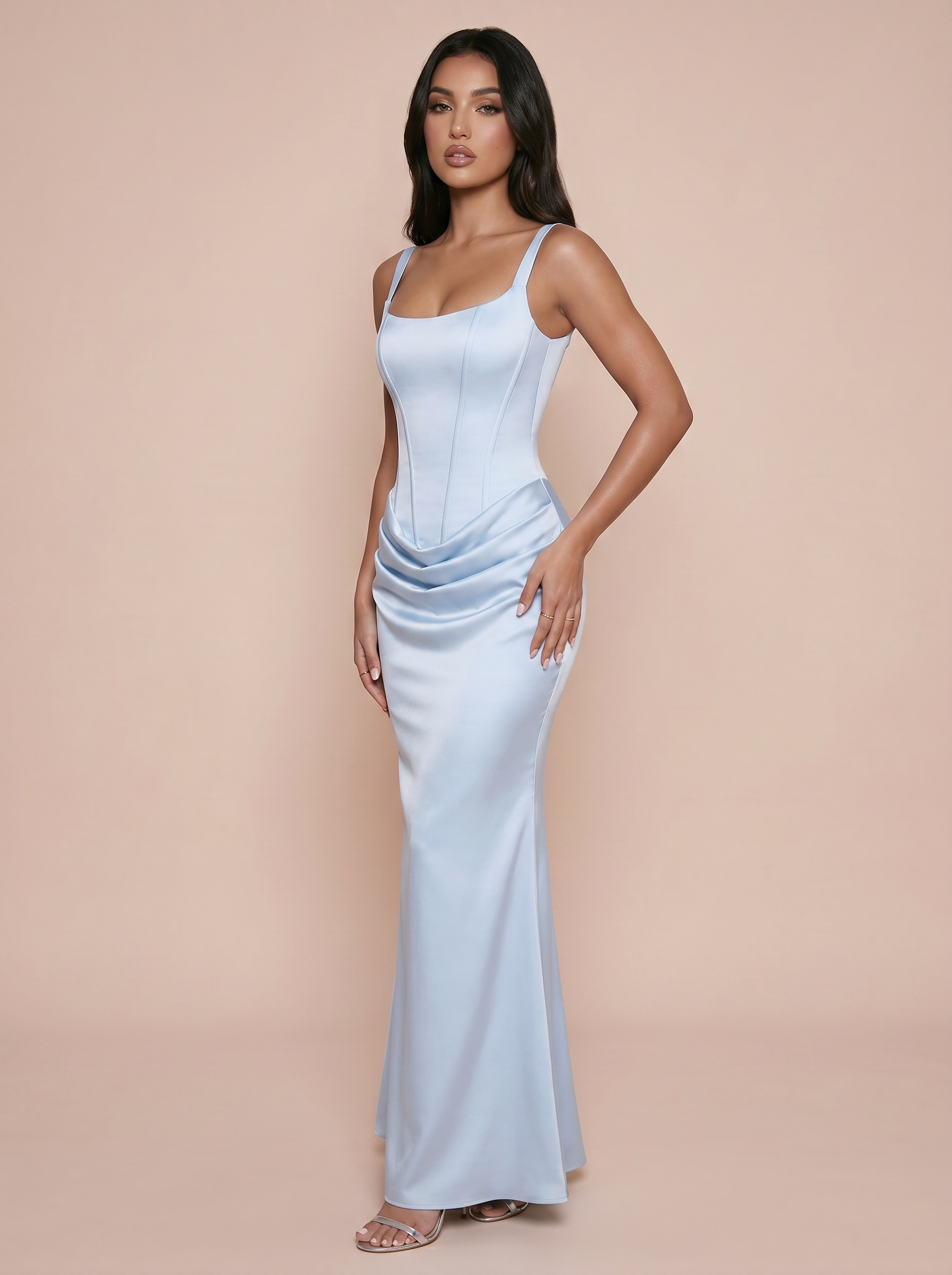 Jordain Sqaure Collar Bodycon Corset Maxi Dress
