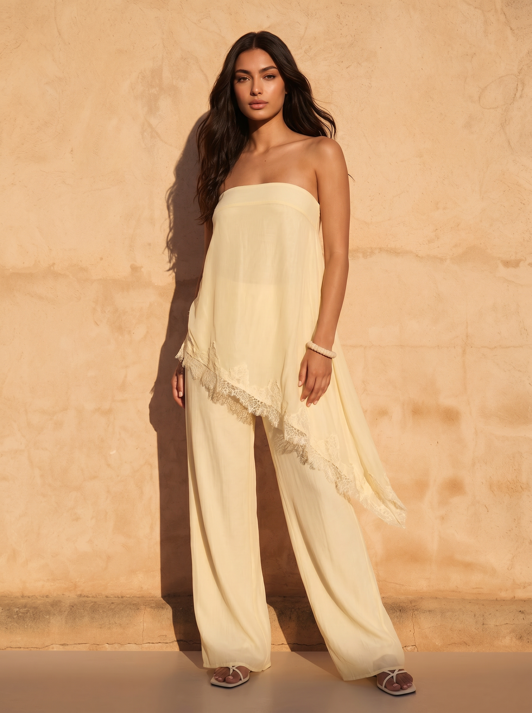 Thea Two Piece Satin Pants Set Halter Asymmetrical Tank Top Set