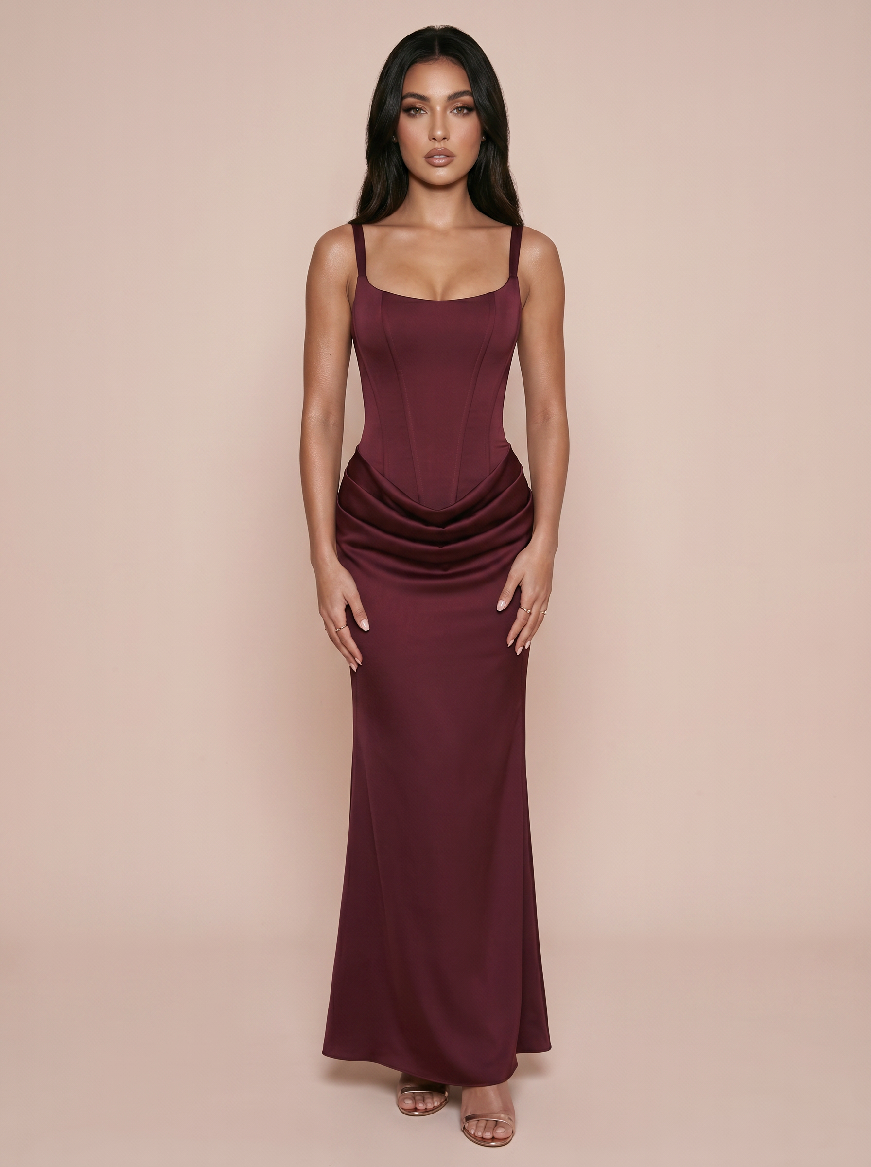 Jordain Sqaure Collar Bodycon Corset Maxi Dress